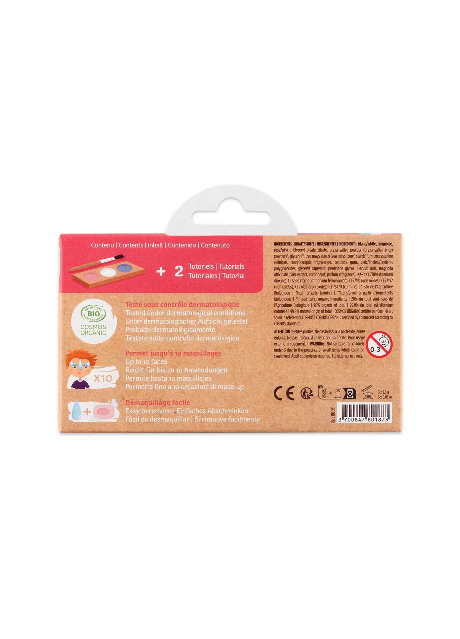 Schminkpalette für Kinder - 3 Farben, Prinzessin & Einhorn