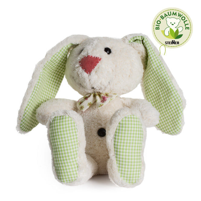 Steiner Bio Kuscheltier Hase Blümchen sitzend mit Bio-Baumwolle Siegel