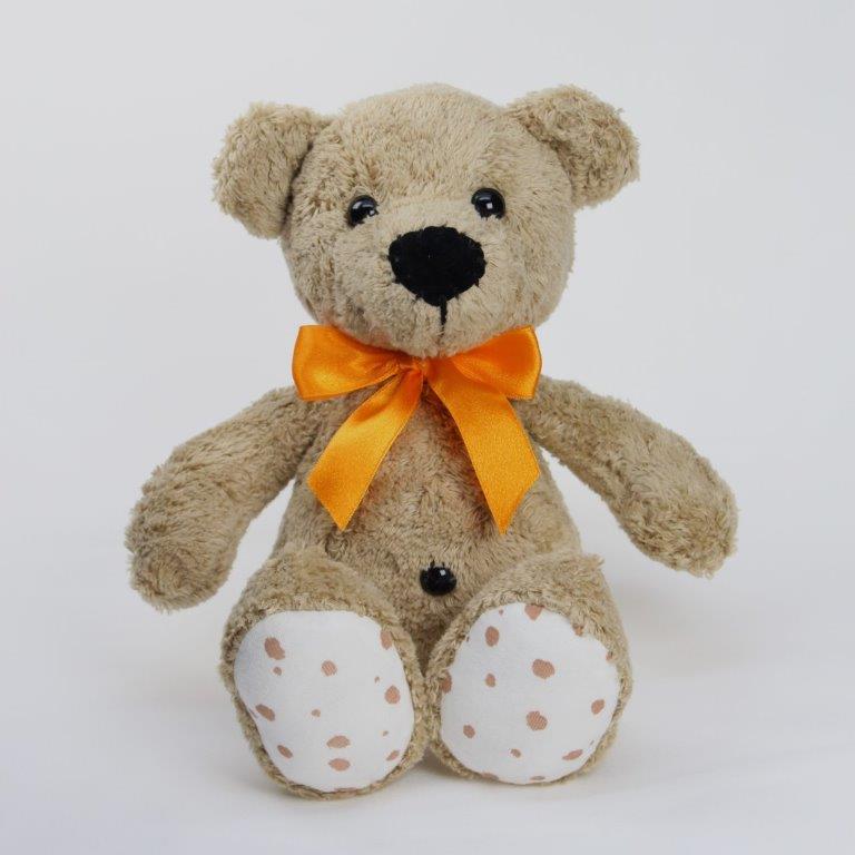Steiner Bio Teddybär Bruno in braun mit schwarzen Augen & orangem Halsband