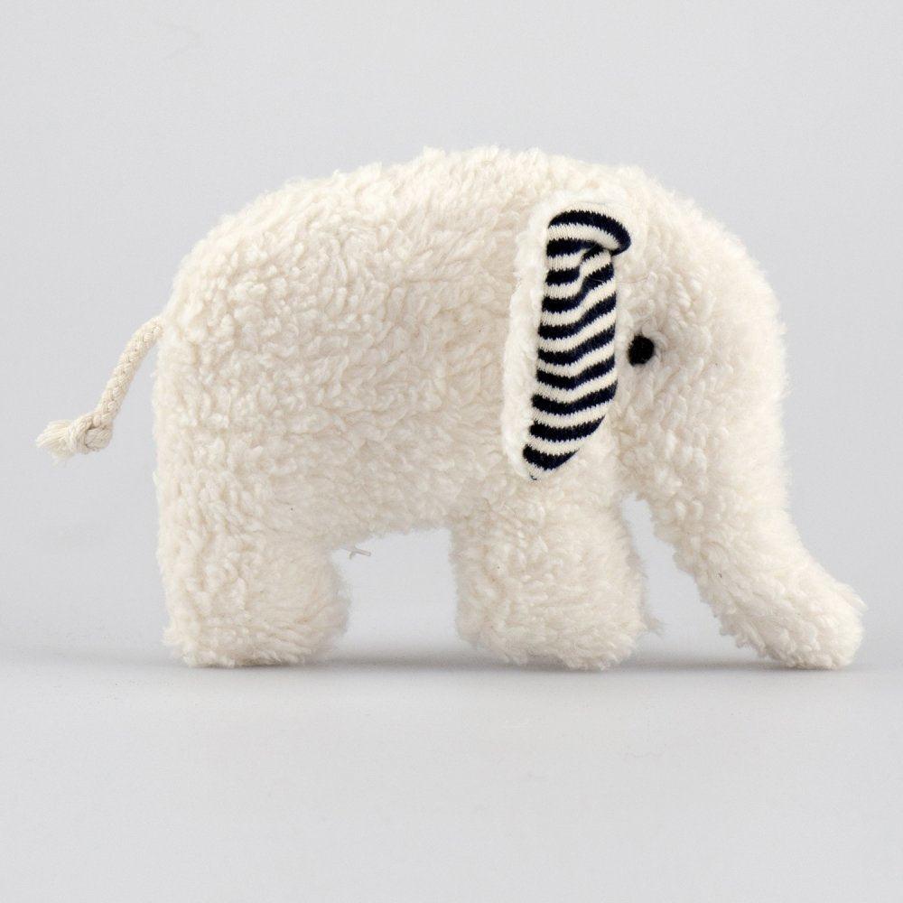 Greifling Elefant natur-blau - mit Rassel / mit Schafwollfüllung / mit Kirschkernfüllung